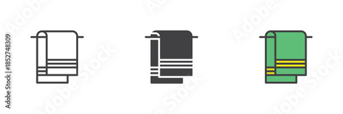 Beach towel line, solid and colorful icon set pack