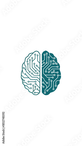 Human Brain Illustration with Circuit Pattern.