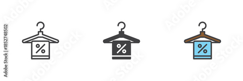 Clothes hanger sale line, solid and colorful icon set pack