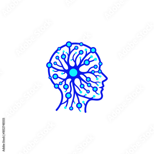 Human Head with Neural Network Illustration.