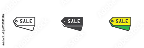 Sale tags line, solid and colorful icon set pack
