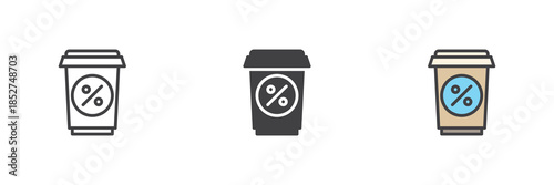 Soft drink sale line, solid and colorful icon set pack