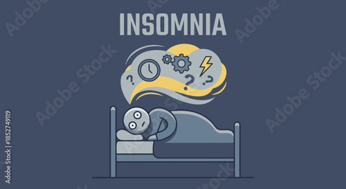Insomnia Illustration with Person in Bed and Sleep Disorder Concept