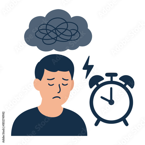 Insomnia and Stress Illustration with Alarm Clock and Anxiety