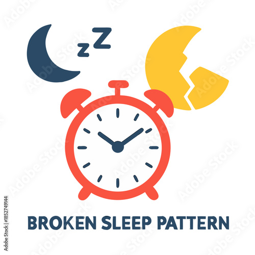 Broken Sleep Pattern Illustration with Alarm Clock and Moon