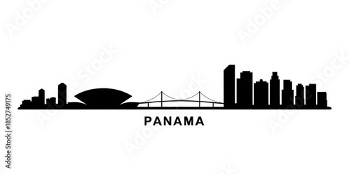 Panama City skyline silhouette with bridge and buildings