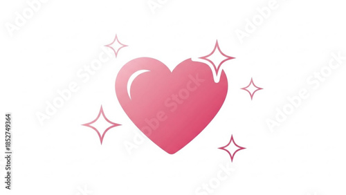 Pink heart symbol with sparkles on white background, love and care icon, romantic and affectionate graphic design element for valentine's