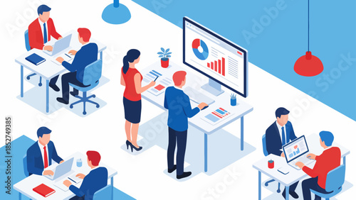 Office workers at desks with computers