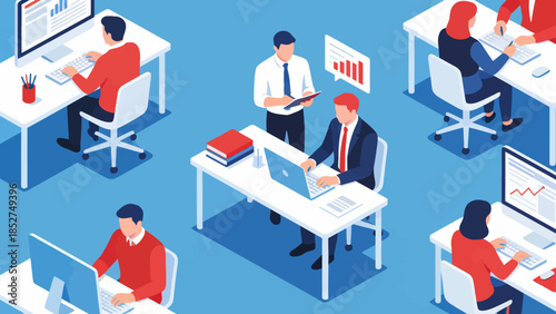 Office workers at desks with computers