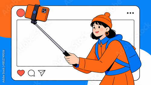 Person taking selfie with stick