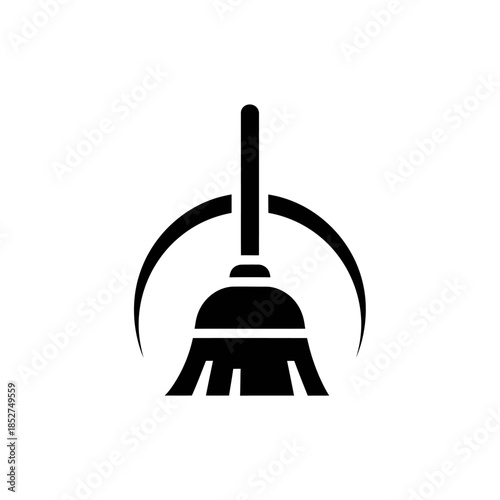 Simple Black Broom Icon with Arching Lines.