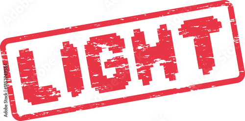 Light Word Embossed on a Grungy Red Rubber Stamp with Pixelated Text Style