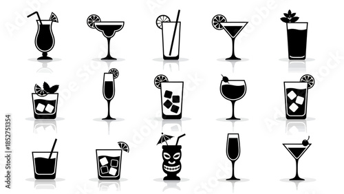Collection of Various Alcoholic and Non-Alcoholic Beverage Icons, Perfect for Menus and Bar Signage