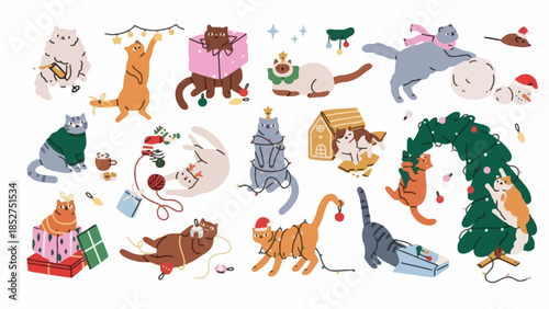 Festive Felines Adorable Cats Celebrating the Holidays with Christmas Decorations and Gifts