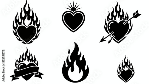 Dynamic Vector Collection of Symbolic Flaming Hearts for Passionate Design Concepts and Emotional Expression