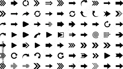 Comprehensive vector collection of modern arrow icons for UI/UX design, web navigation, app interfaces, and various graphic design projects, indicating direction