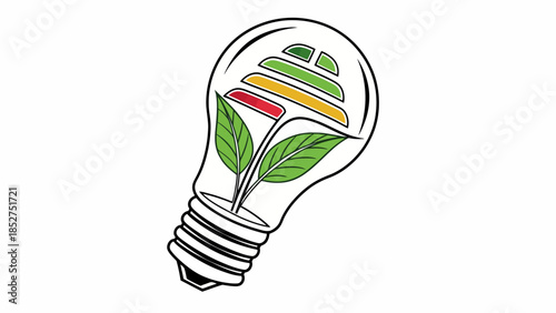 Vibrant illustration of a light bulb nurturing a growing plant, symbolizing sustainable energy, green innovation, and eco-friendly ideas for a brighter future