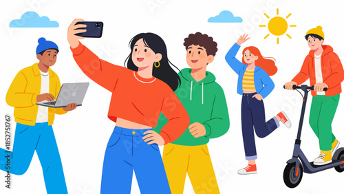 Group of people engaging in various activities