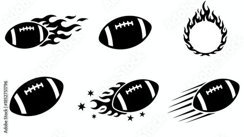American Football Icons with Flames and Motion Effects for Sports and Gaming Designs