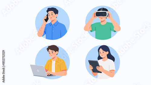 People using various tech devices