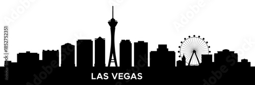 Las Vegas skyline silhouette with iconic buildings and Ferris wheel