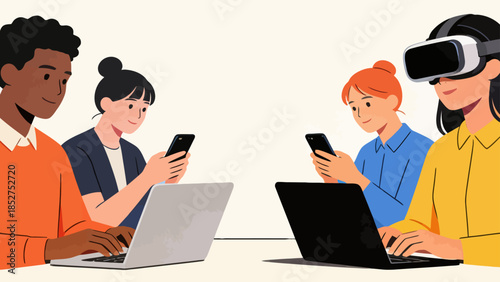 People using devices at table