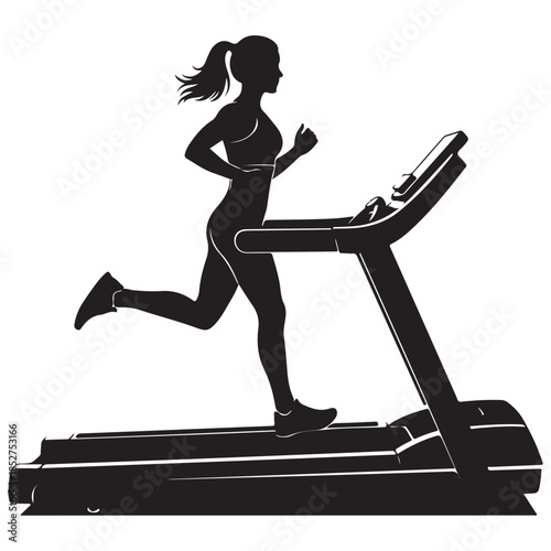 Female silhouette running on a treadmill a vector illustration representing fitness health