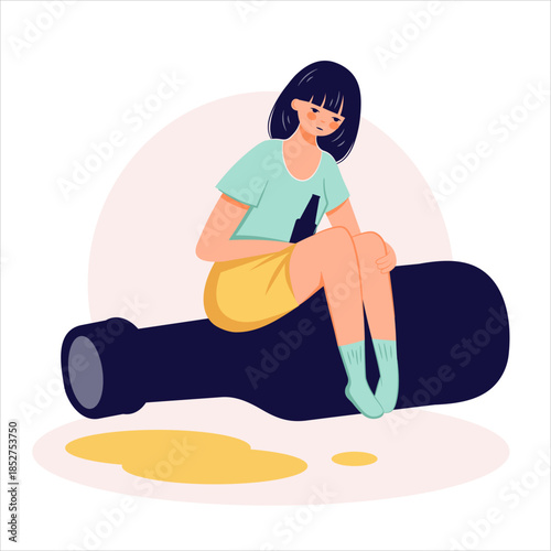 Alcohol abuse addiction concept hand drawn drunk woman illustration