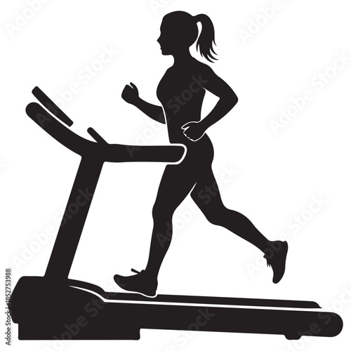 Silhouette of a woman running on a treadmill a vector illustration for fitness health and work