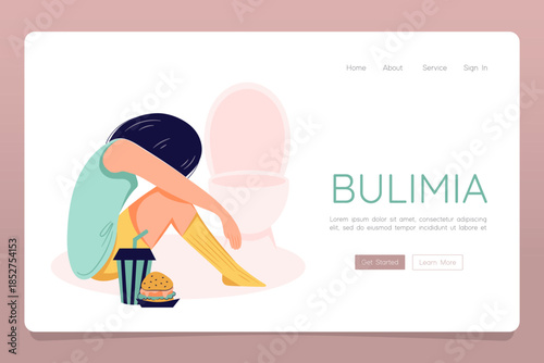 Eating disorder concept anorexia bulimia problem web landing banner template