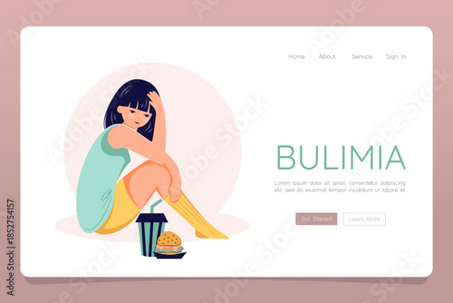 Eating disorder concept anorexia bulimia problem web landing banner template