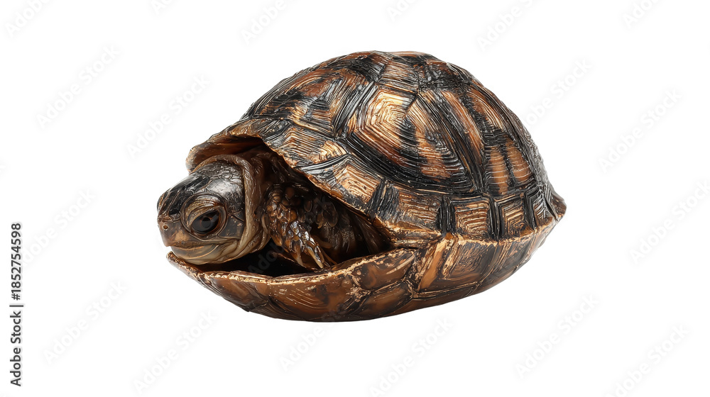 Obraz premium Tiny turtle hiding in shell Transparent background, PNG file