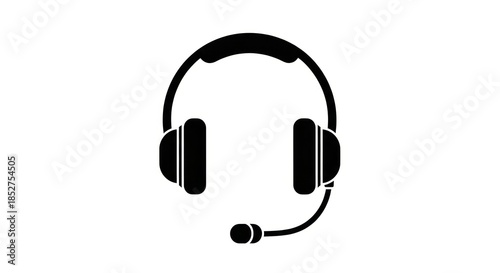 Black silhouette illustration of a headset on a white background