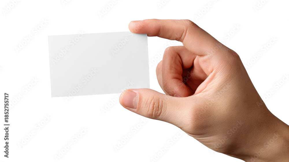Fototapeta premium White card in extended hand Transparent background, PNG file