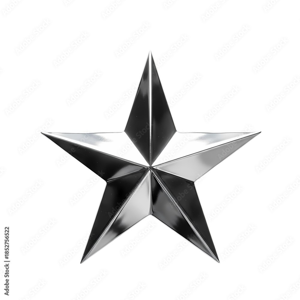 Obraz premium Reflective Chrome Silver Five Pointed Star Shape Isolated on White Background