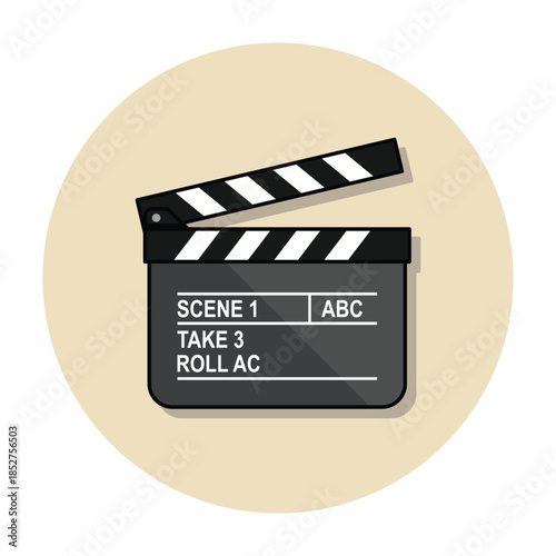 Film clapperboard icon production slate cinema movie video scene take Director s essential equipment for entertainment