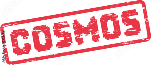 Red Distressed Pixel Block Cosmos Word Rubber Stamp Message