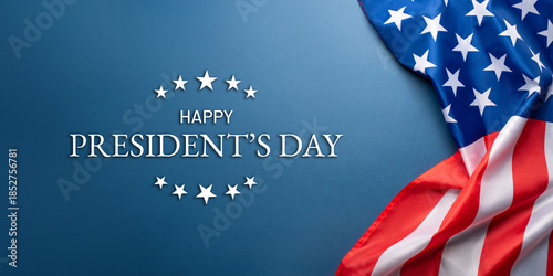 Wallpaper Mural President's day. Blue background with American flag. Website banner and greeting card design template. Torontodigital.ca