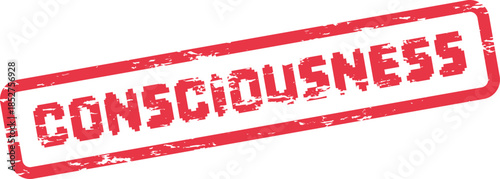 Red Textured Pixelated Consciousness Word Rubber Stamp Graphic