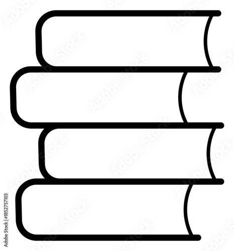 Minimalist black outline of stacked books symbolizing learning and academic growth. This versatile icon is ideal for educational websites, library apps, and literacythemed graphic designs.
