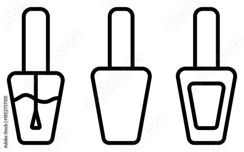 Enhance your digital projects with these minimalist nail polish line icons. Perfect for beauty salon branding, manicure mobile apps, and fashion web design. A clean, modern, professional set.