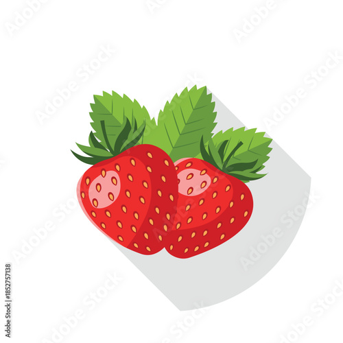 Vibrant fresh organic strawberries icon sweet summer fruit graphic healthy red berries with green leaves delicious raw