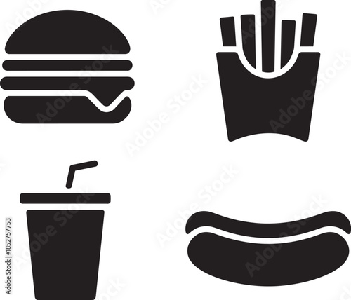 Hamburger french fries soda drink and hot dog icon set vector illustration graphic design