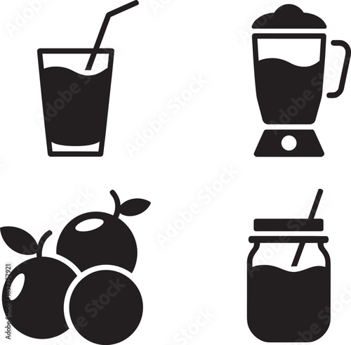 Set of fruit juice smoothie blender fresh beverage food mixer icons black vector illustration