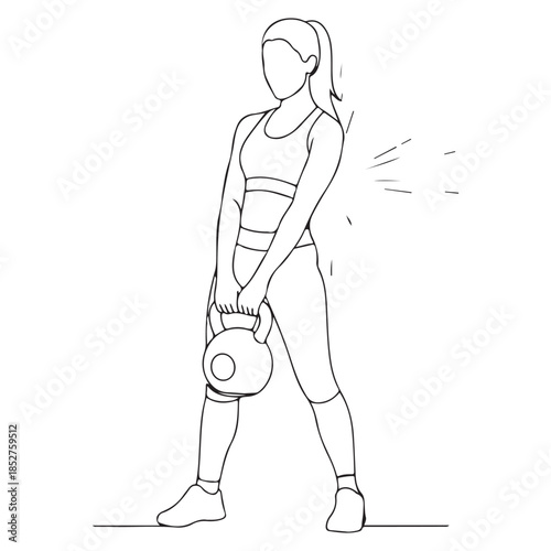 Woman performing kettlebell workout a minimalist line art illustration for fitness and health 