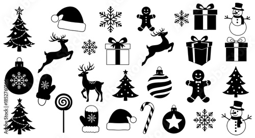 Big set of Christmas winter silhouette black