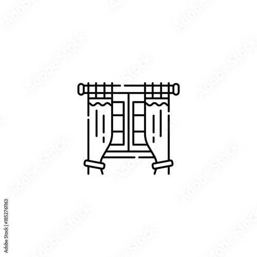 Curtains and windows icon, Living room Symbol Outline icon Transparent background Editable Stroke