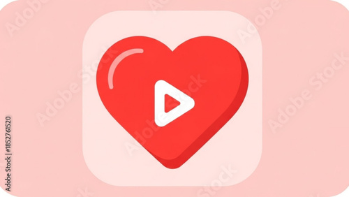 Red heart with play button icon symbol for love and video content flat design element for social media and apps isolated o