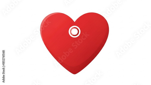 Red heart tag with hole symbol for love romance or gift tag isolated on white background