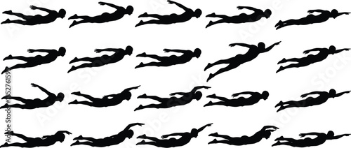 Swimming stroke cycle silhouette, man swimmer butterfly and freestyle technique sequence, athlete 